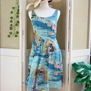 Boden Blue Tropical Print Midi Dress